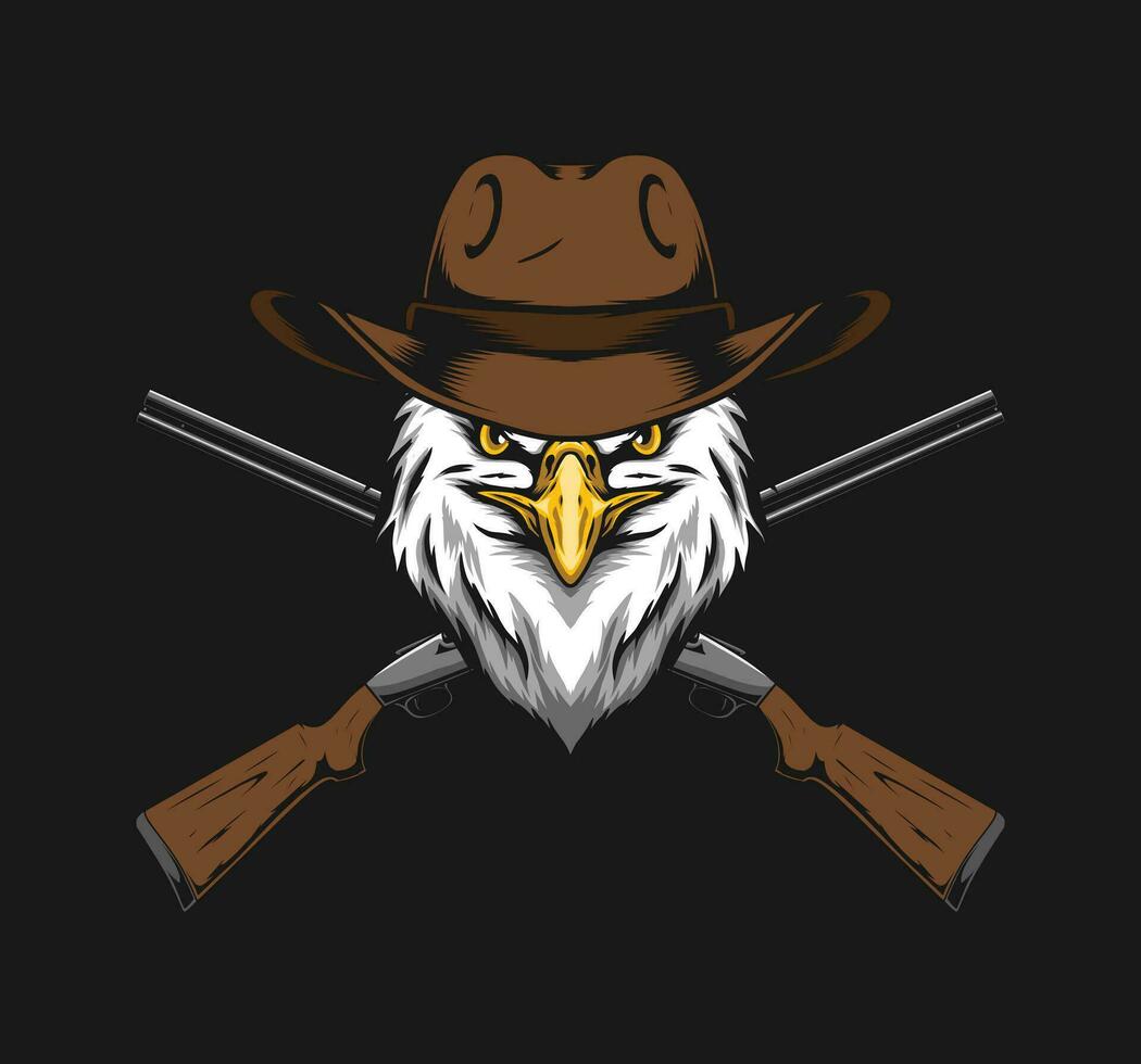 eagle head wearing cowboy hat and shotgun vector