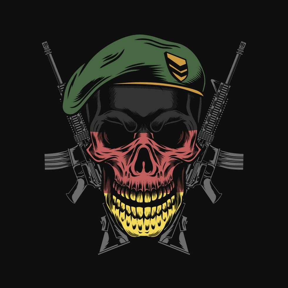 German soldier skull with assault rifle drawing vector