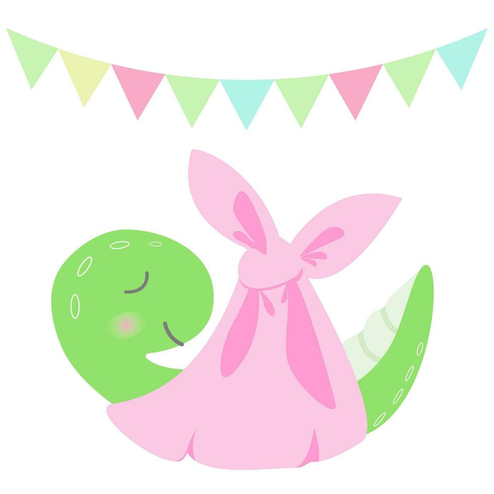 nuevo nacido bebé dinosaurio en hamaca. vector ilustración para saludo tarjeta, niños impresión para género fiesta, bebé ducha fiesta, impresión para pasteles, libros.