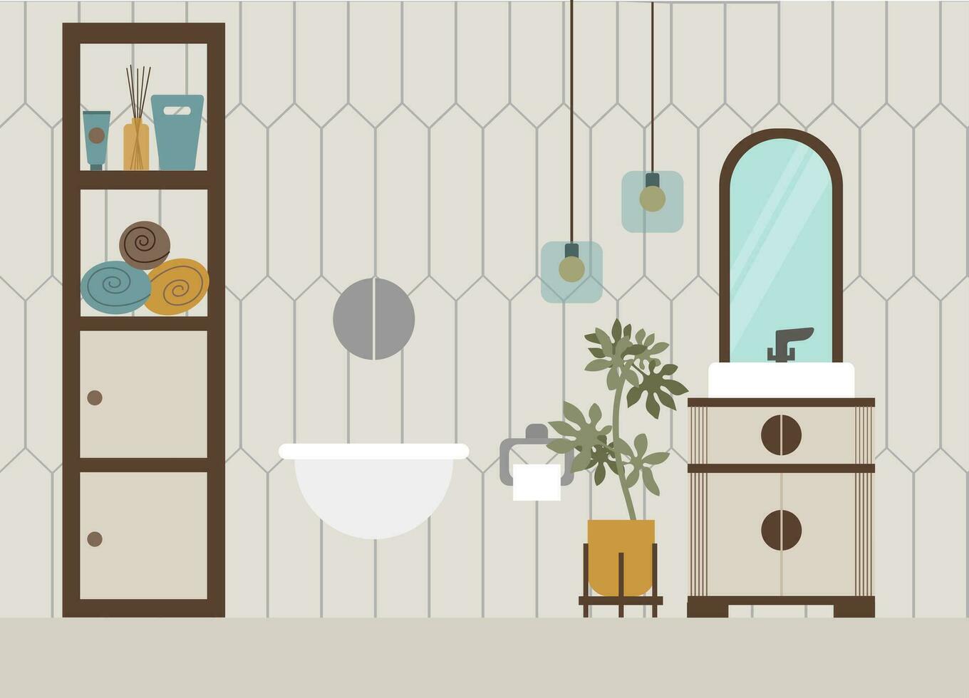 baño interior con mueble. vector ilustración en plano estilo.