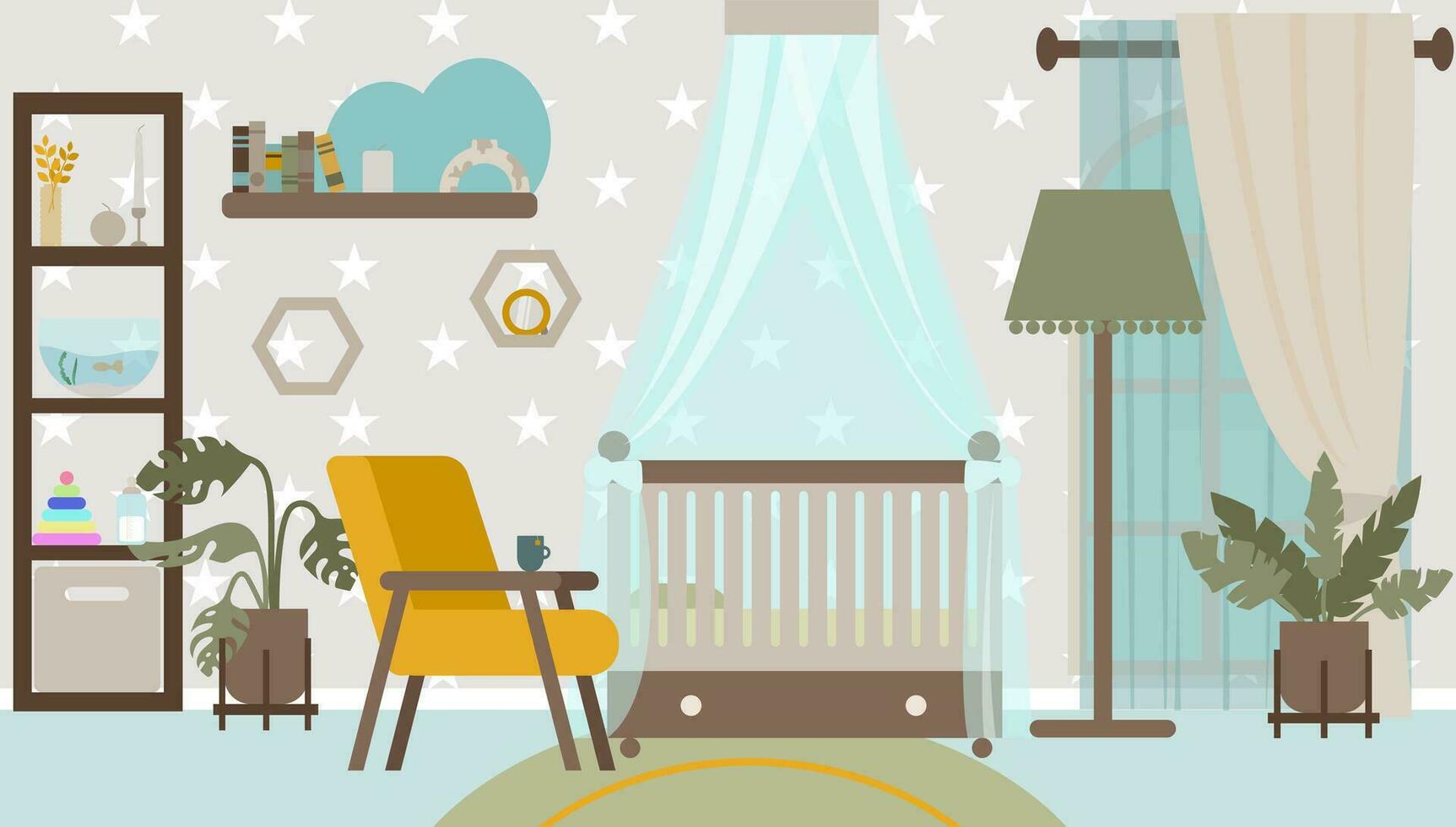 Interior of a childrens room. Vector illustration in flat style