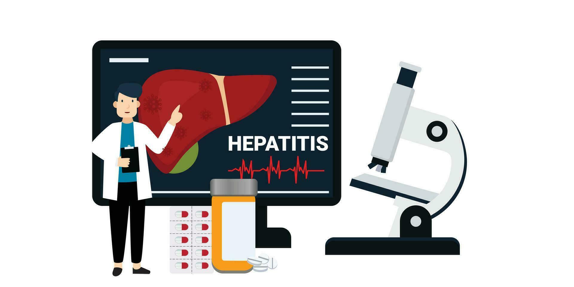 médico diagnóstico de hepatitis, cáncer, cirrosis y hepatitis. vector plano ilustración