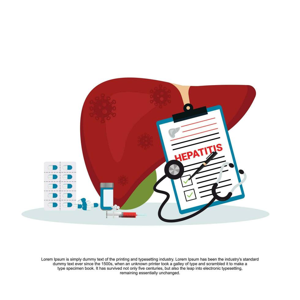 Medical diagnosis of Hepatitis, Cancer, cirrhosis and hepatitis. Vector flat illustration