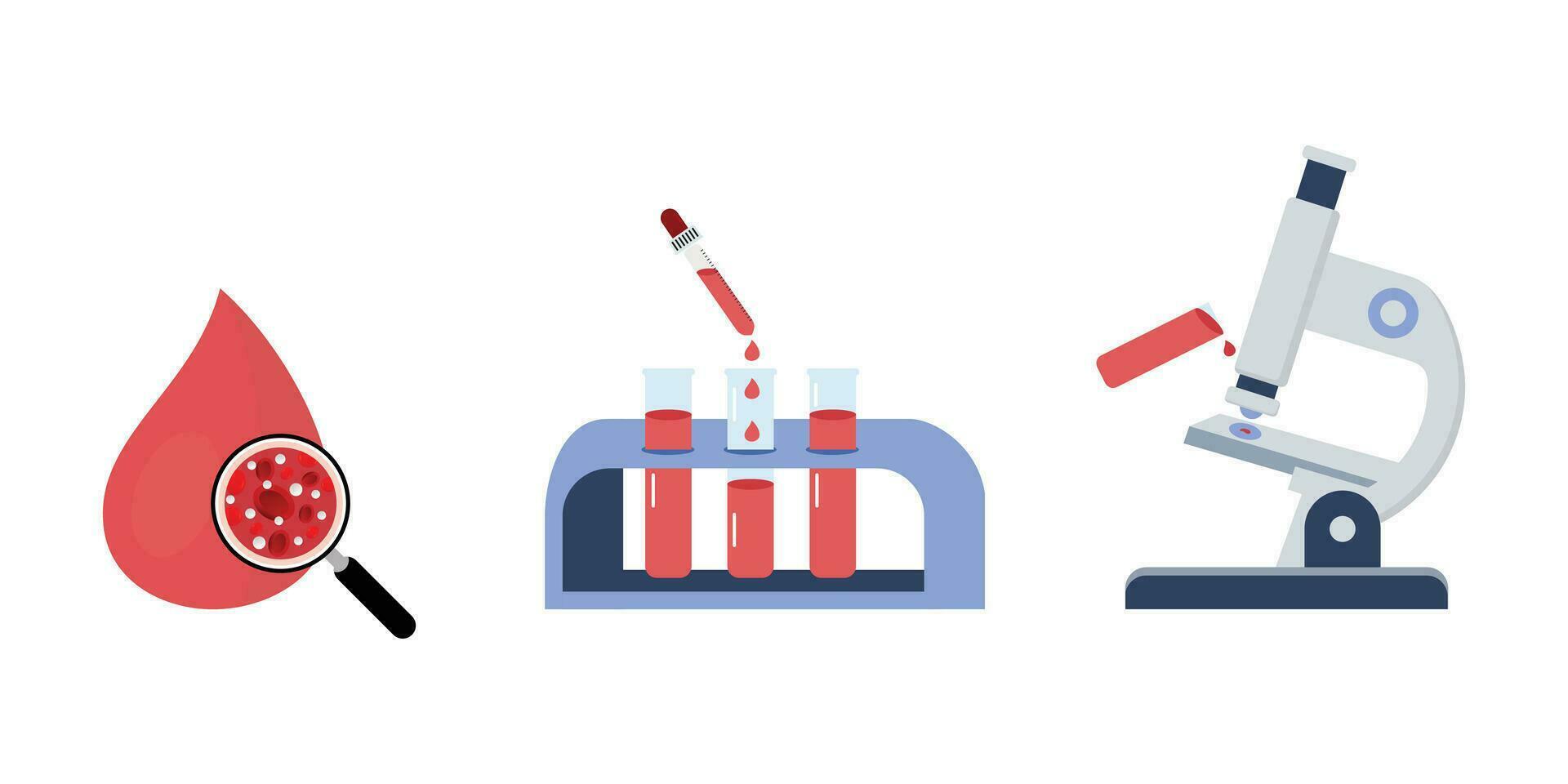 médico sangre análisis en prueba tubos microscopio. bioquímica investigación. plasma muestras químico matraces vector concepto