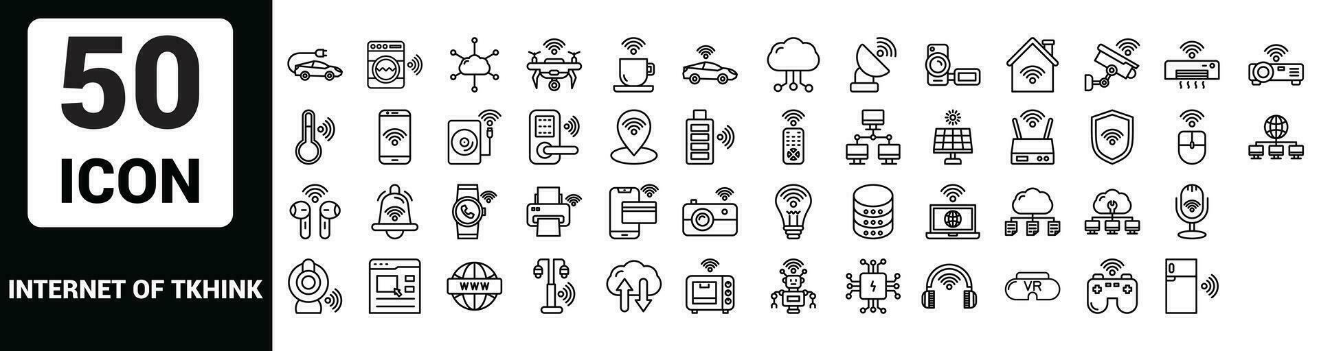 Vector internet of think Line Outline Icon Set