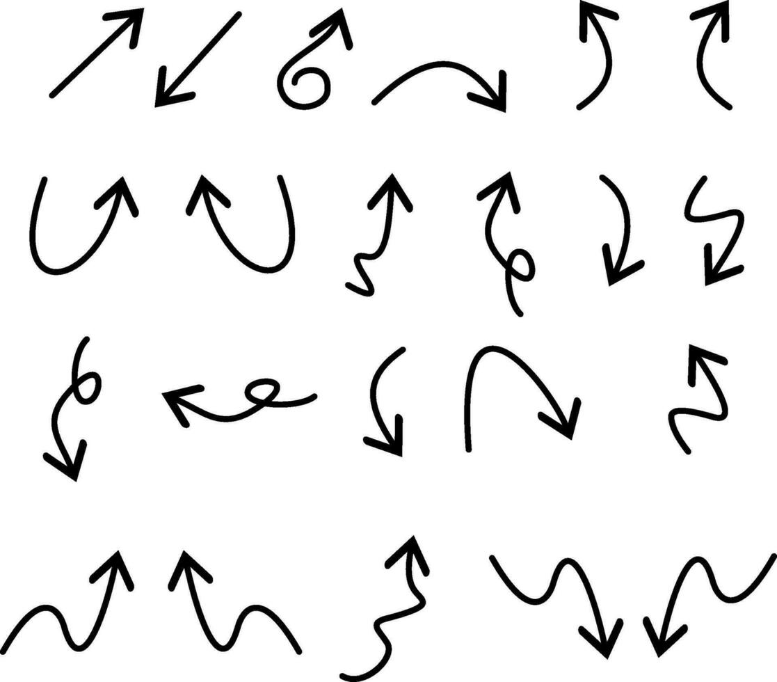 Hand drawn arrow vector icons set. Sketch arrow design for bussines plan and education.