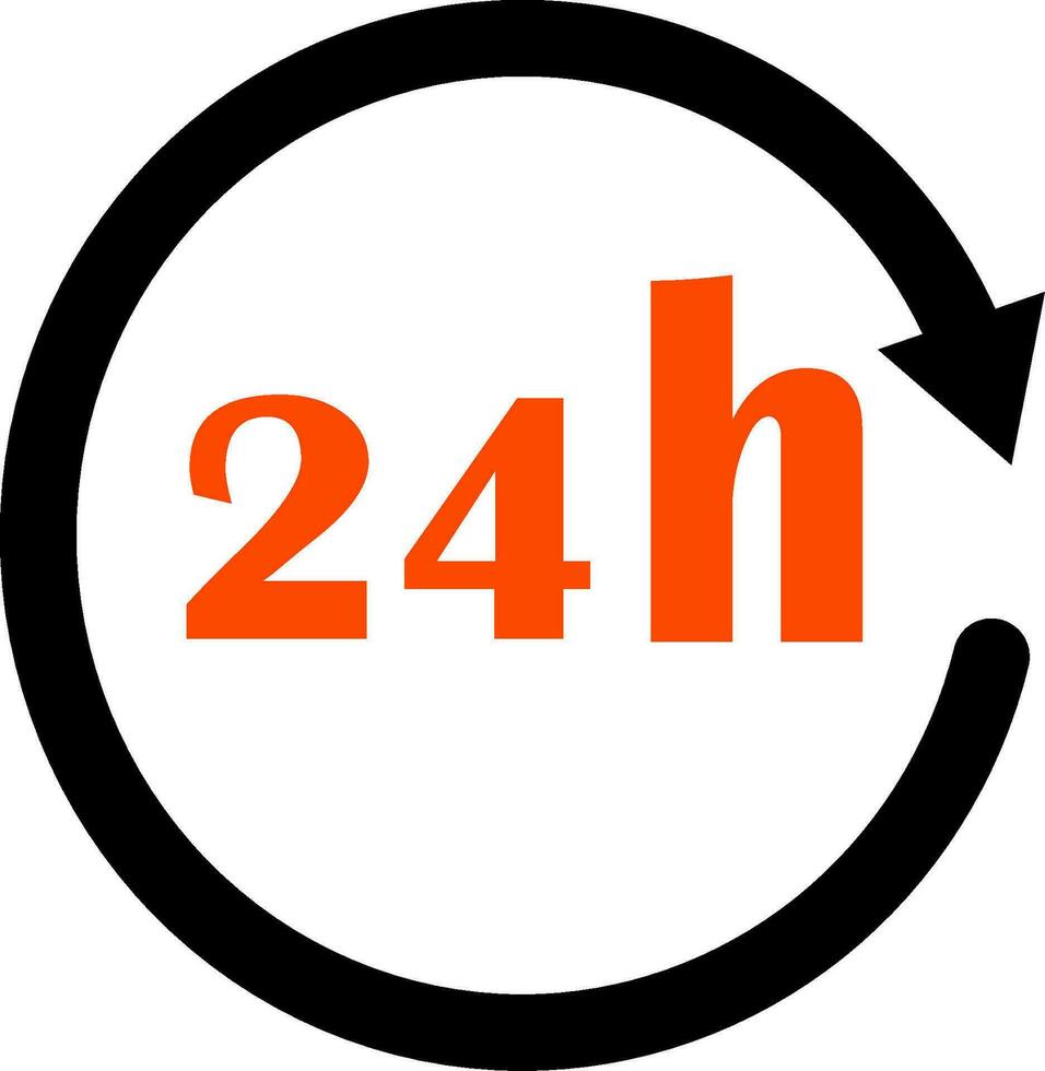 Twenty four hour with arrow loop icon, 24 hours cyclic sign, Opened order execution or delivery, All day business and service, Vector design illustration
