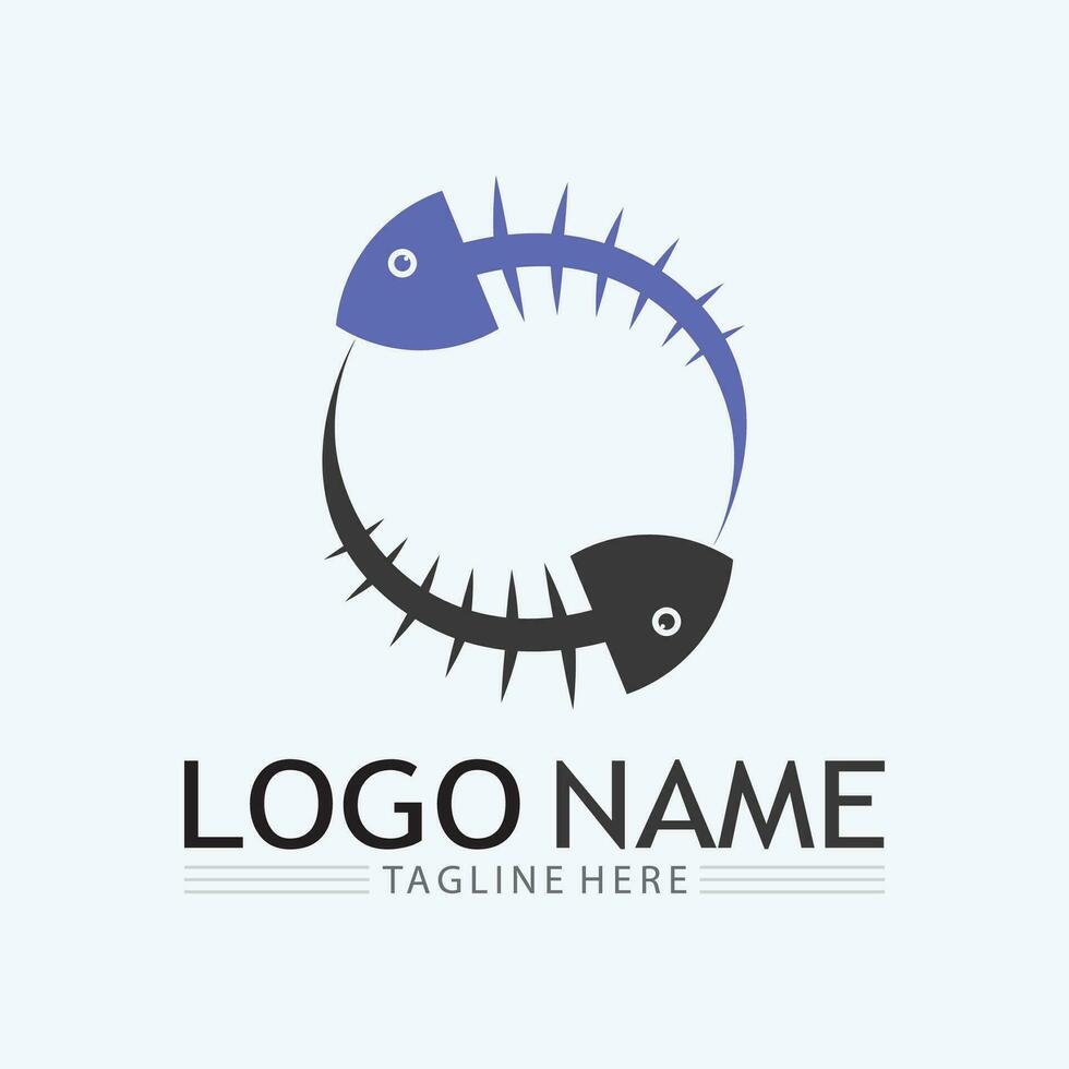 plantilla de logotipo de diseño de icono abstracto de pescado, símbolo de vector creativo de club de pesca o tienda en línea.