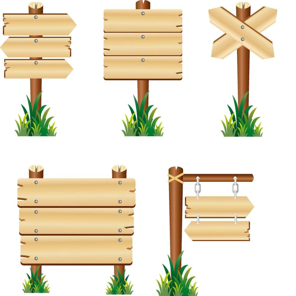 wooden signboard or wood plank illustration vector set