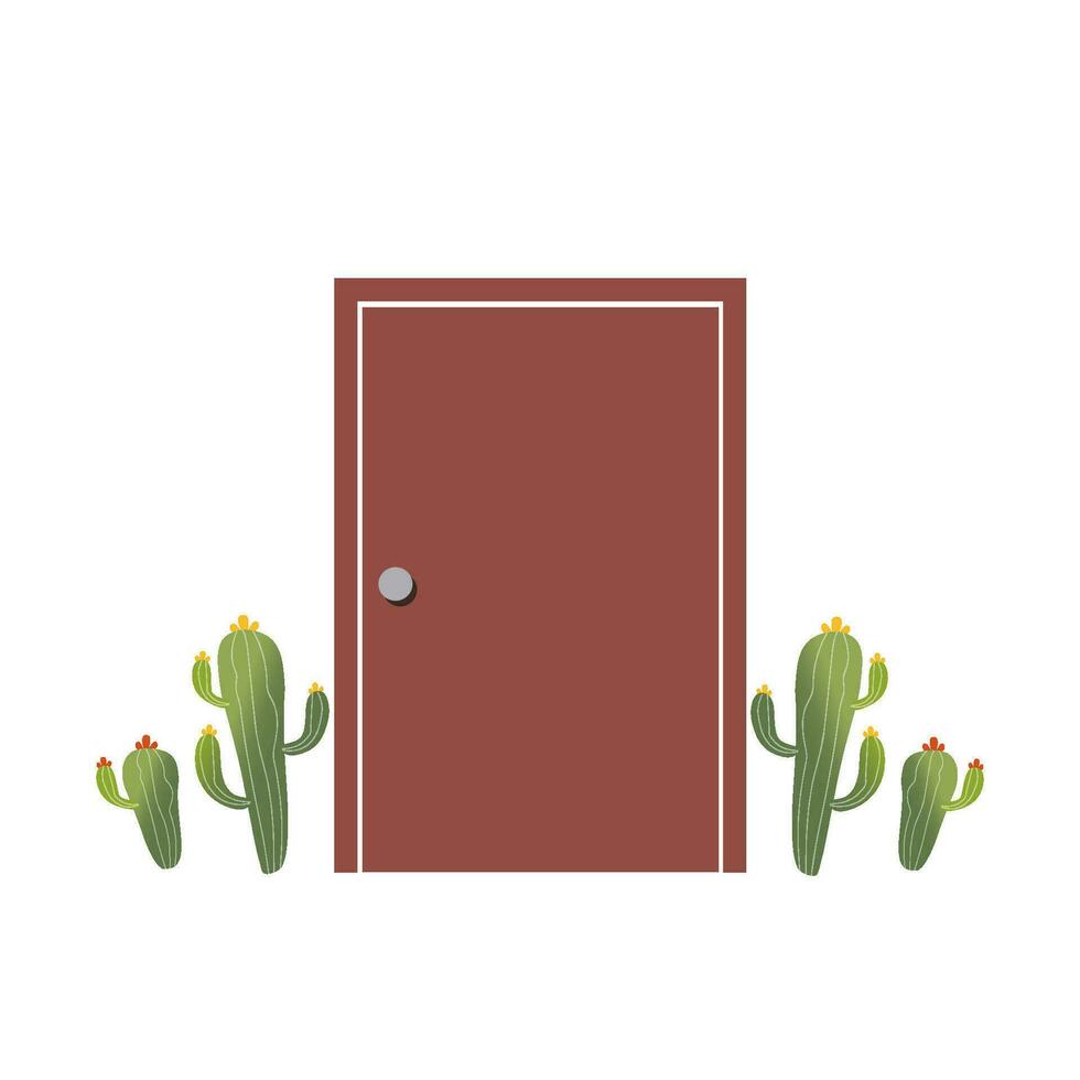 rojo puerta ilustración vector con cactus