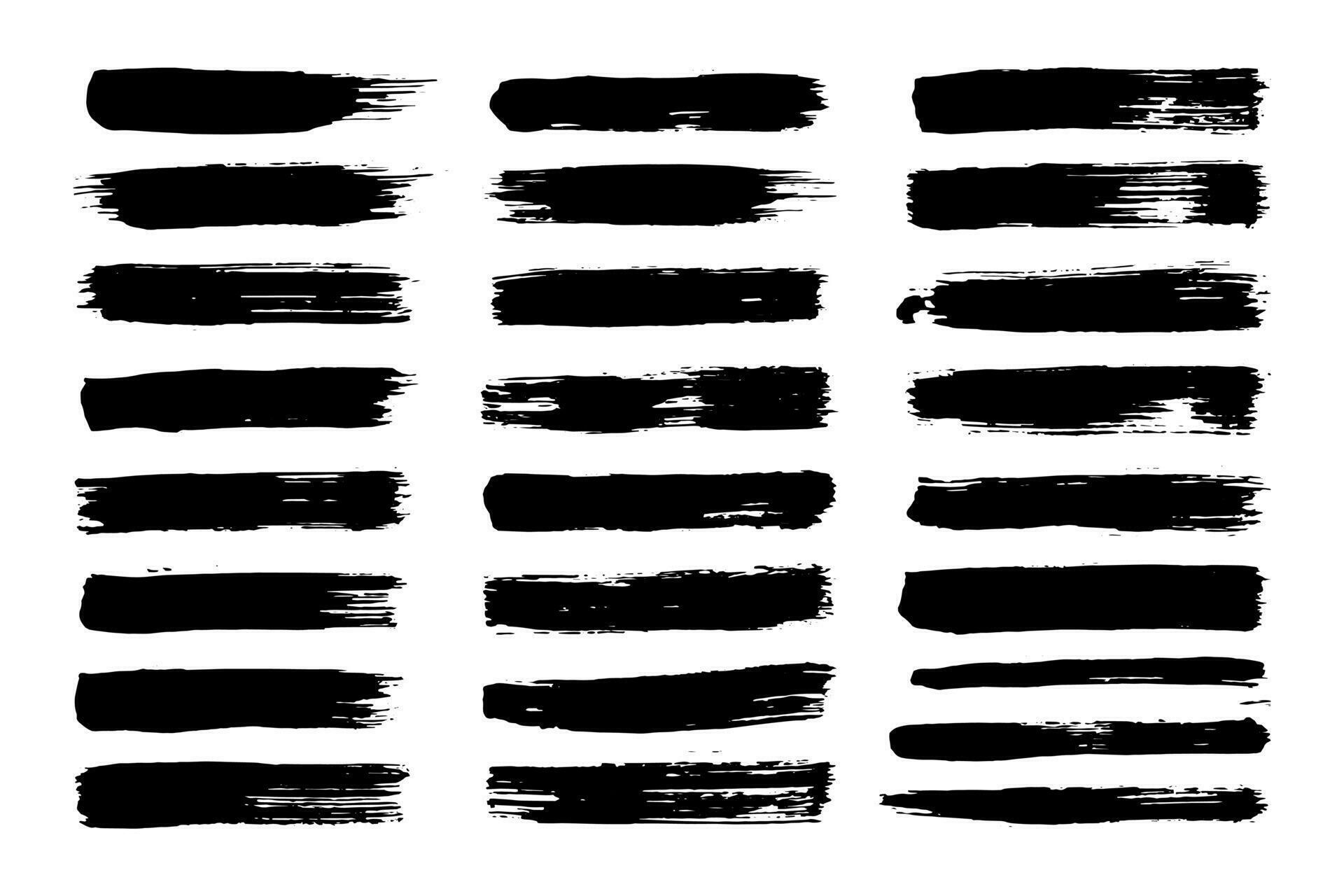 Hand drawn calligraphy brush strokes black paint texture set vector