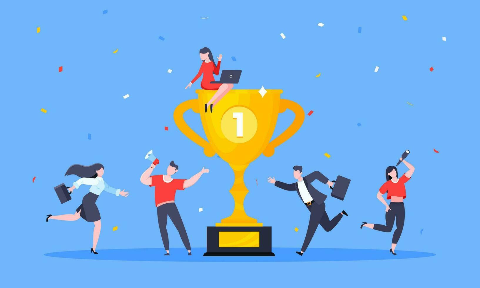 Employee recognition or proud workers of the month business concept flat style design vector illustration.