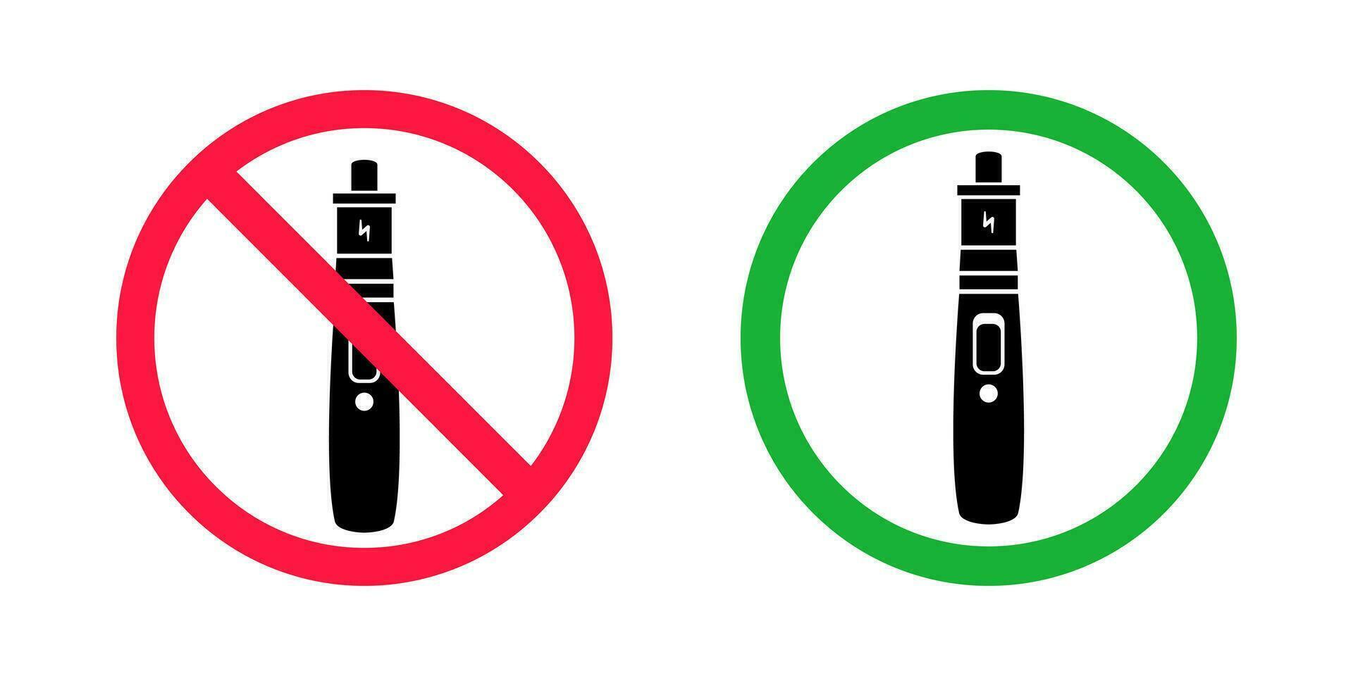 No vaping and vaping area signs. Red forbidden and green allowed circles signs vector