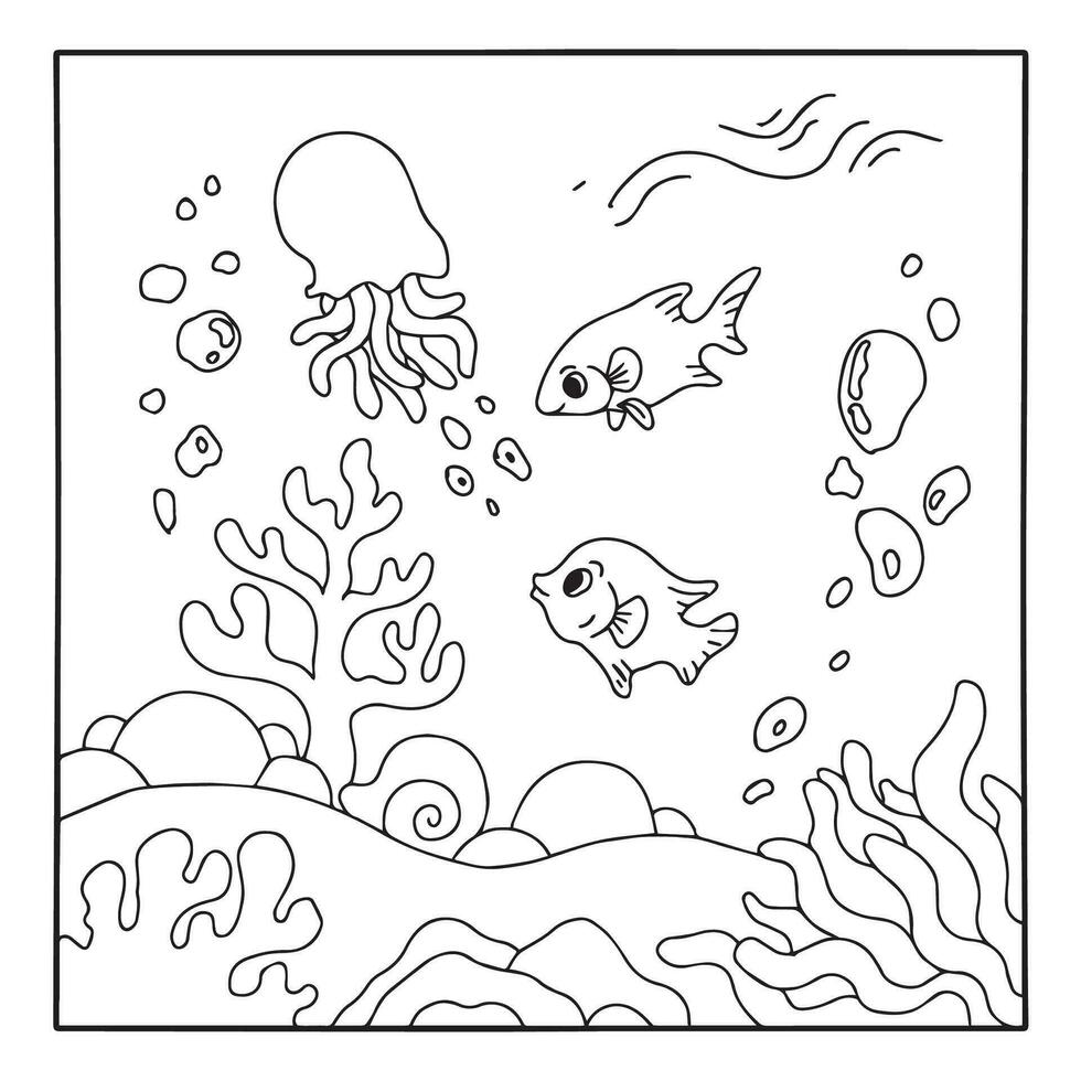 design aqua fish outline coloring page for kid vector