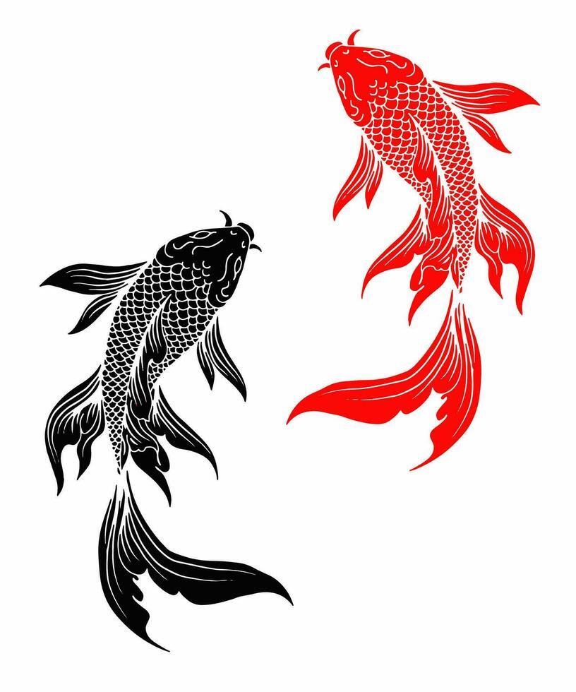 Design Koi Gold Fish Illustration Silhouette Outline vector