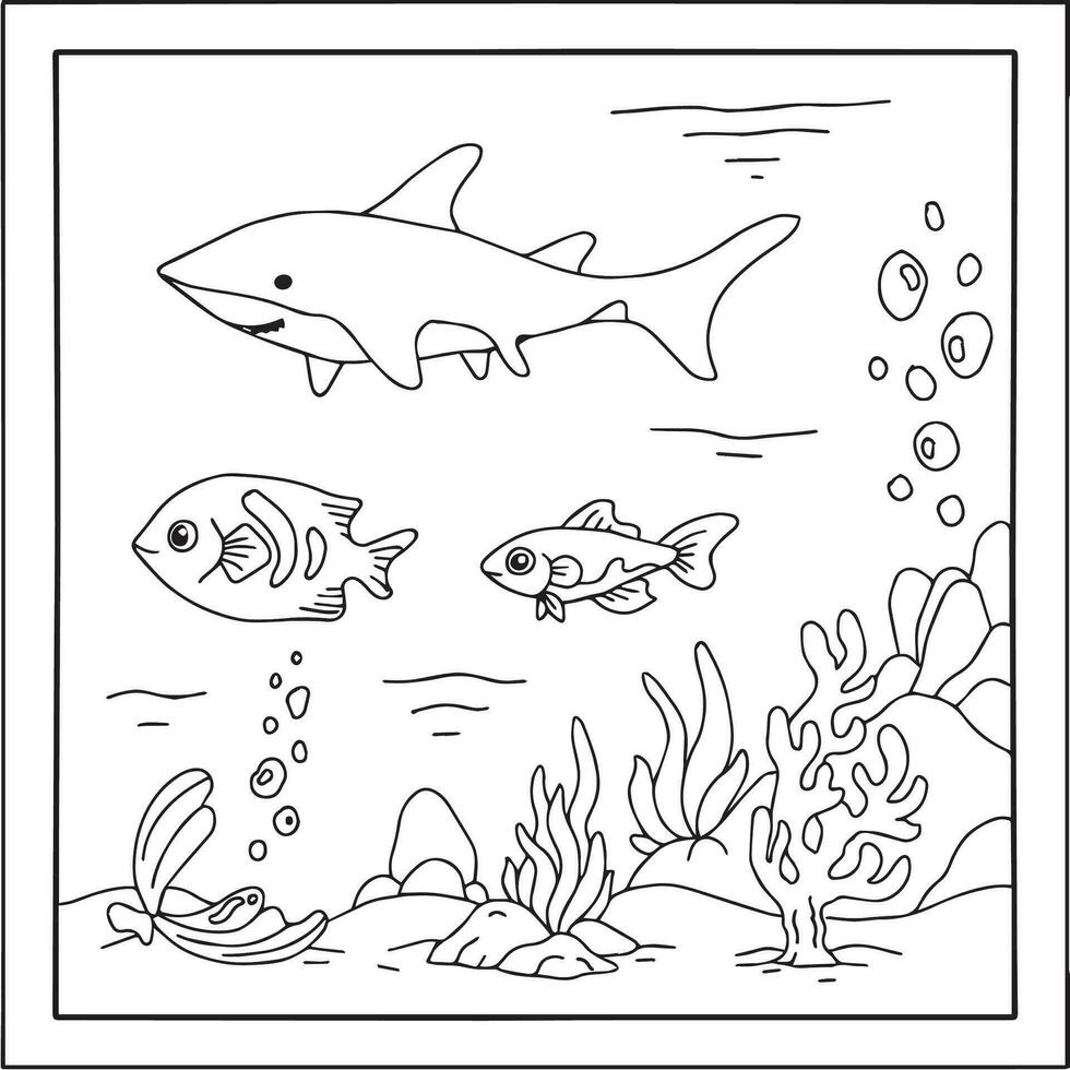 Diseño de página para colorear de contorno de peces acuáticos para niños vector