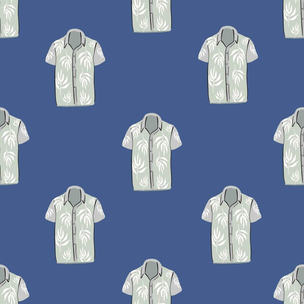 Seamless pattern for print on fabric. Set home sweet clothes. In one color. Clothing icon for sleep, sports and home. T-shirt, sleep mask, clothespin, hanger, socks, underpants, shorts. Blue. Eps 10 vector