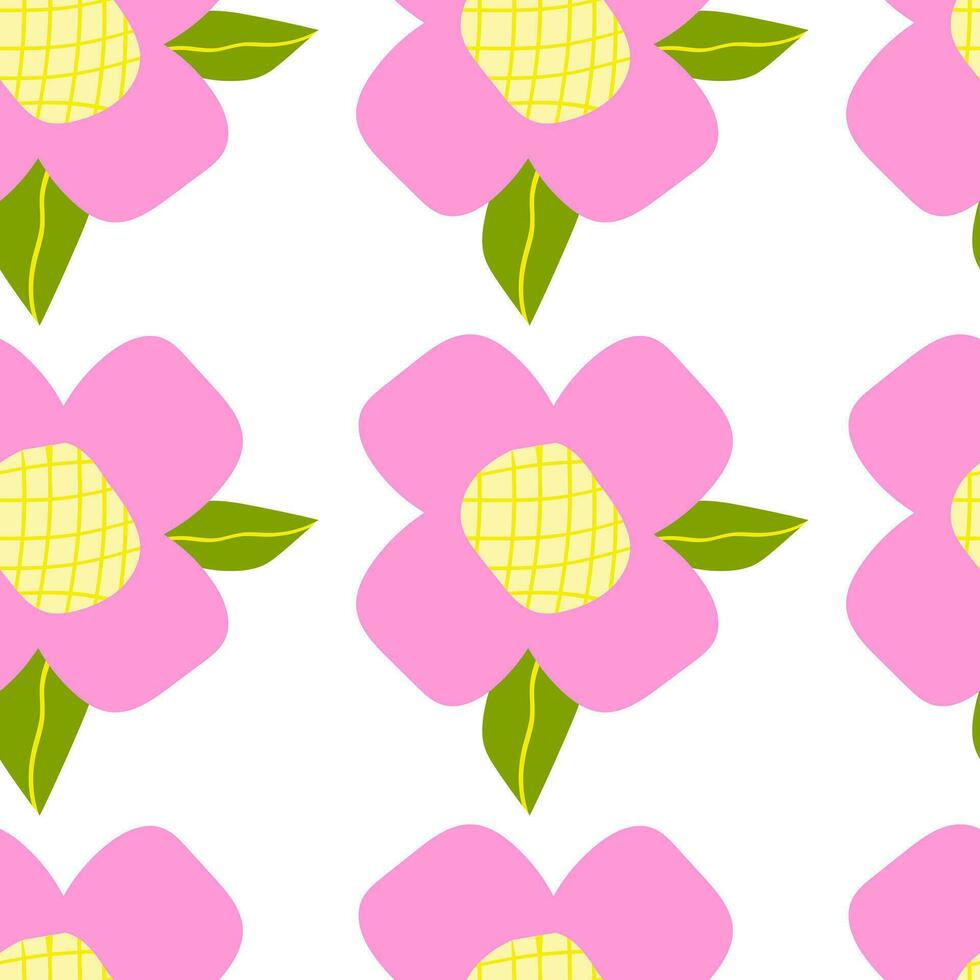 Bold abstract flowers endless ornament. Vector seamless floral pattern.