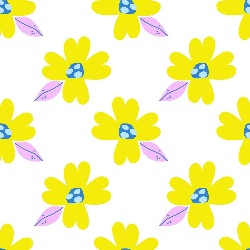 Bright abstract trendy flowers on a white background seamless pattern.Endless botanical decoration. vector