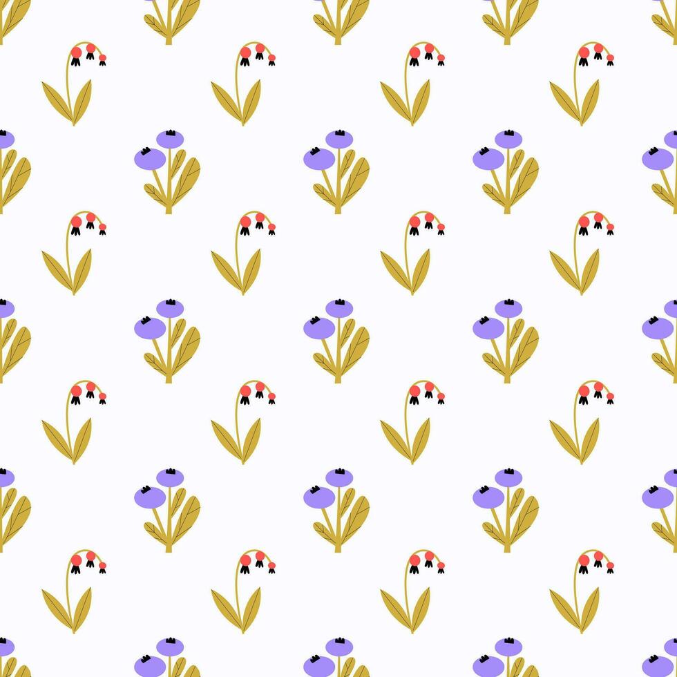 Seamless botanical ornament. Flowers and berries pattern on a white background. vector