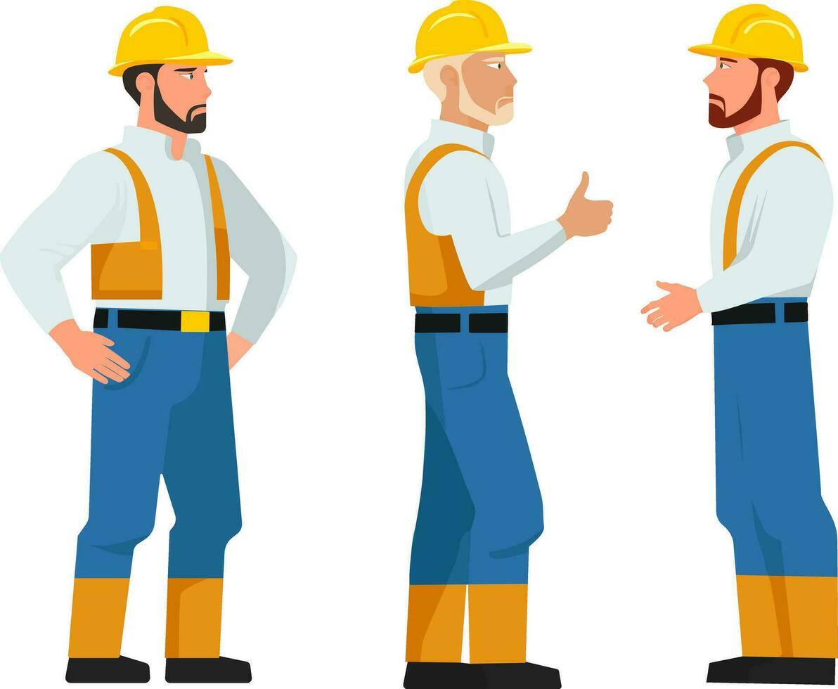 Group of builders people. Builders standing together for Labor Day holiday. Vector illustration in flat style