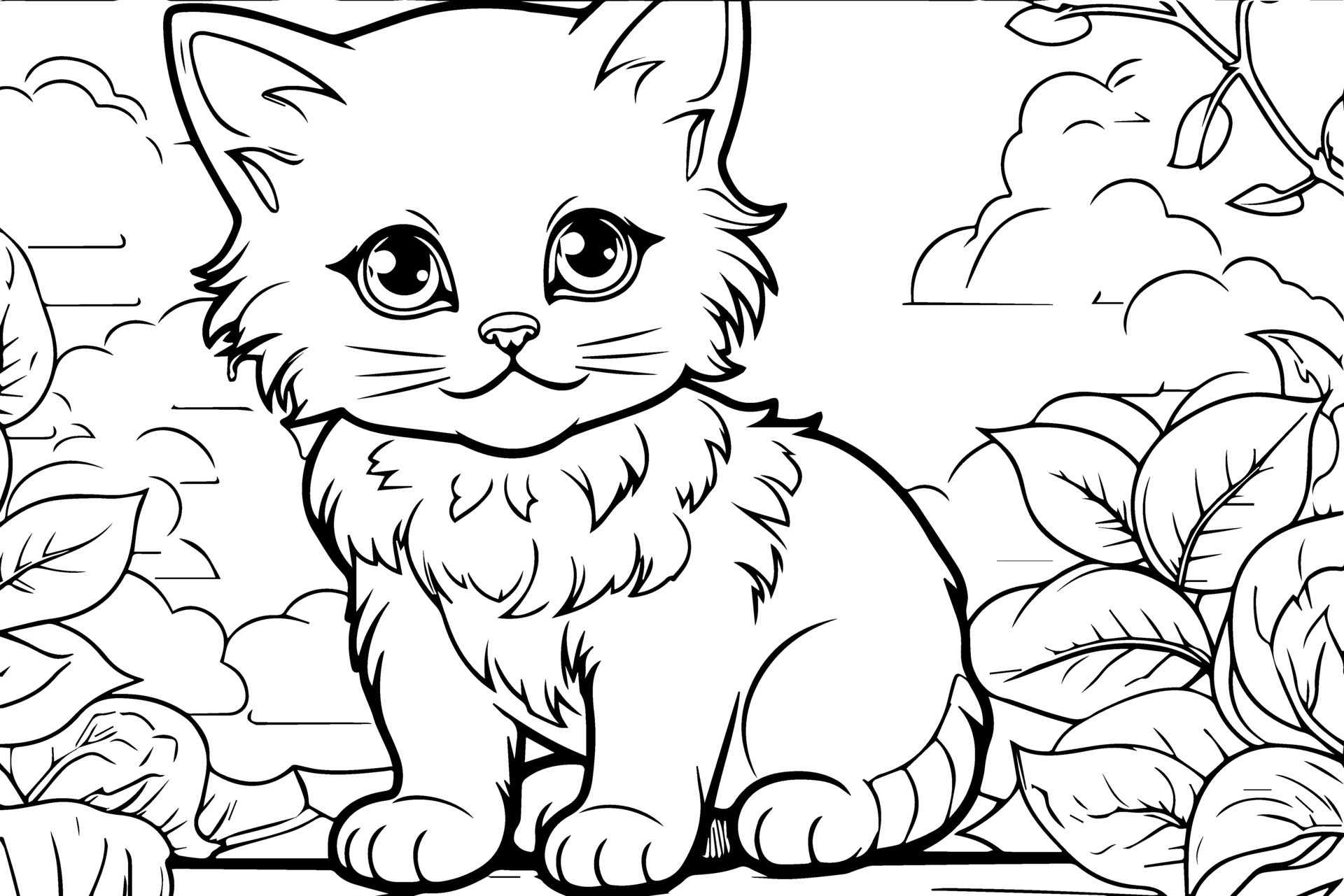 Coloring book for children antistress coloring book kitten line art