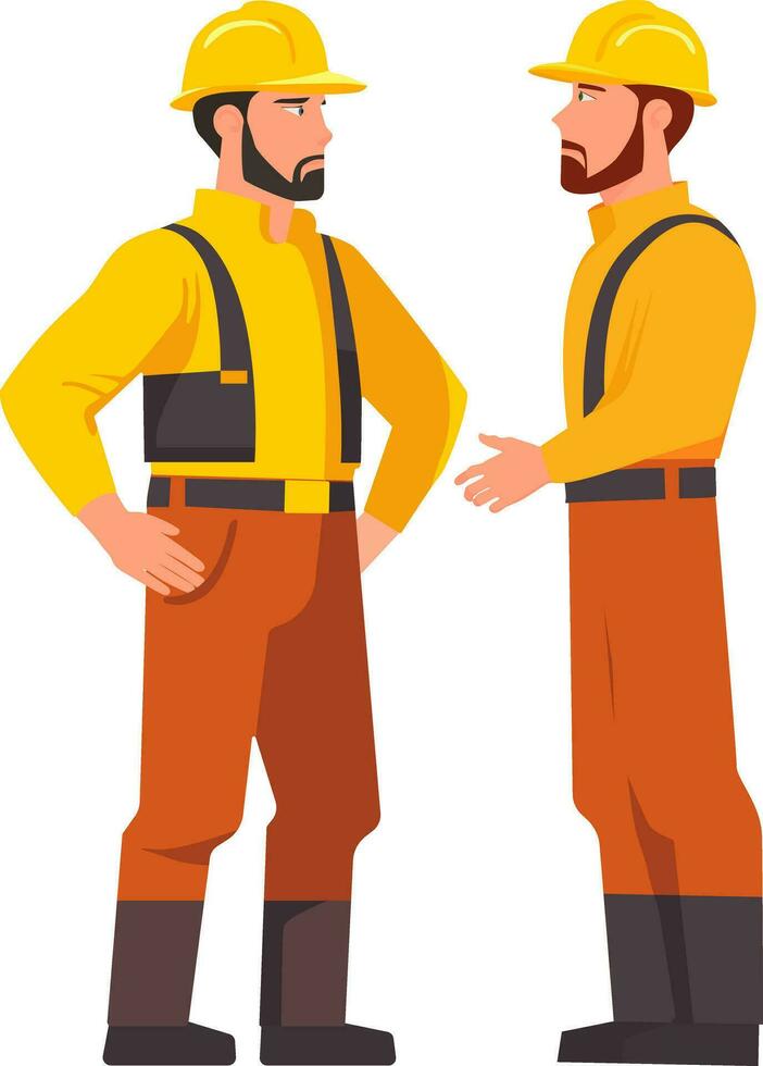 Group of builders people. Builders standing together. Vector illustration in flat style