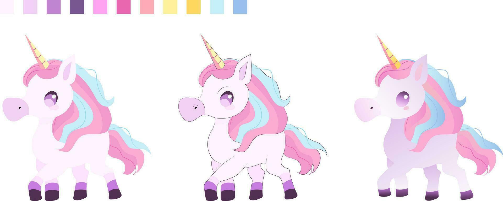 little rainbow unicorns in kawaii style, cartoon style, vector illustration