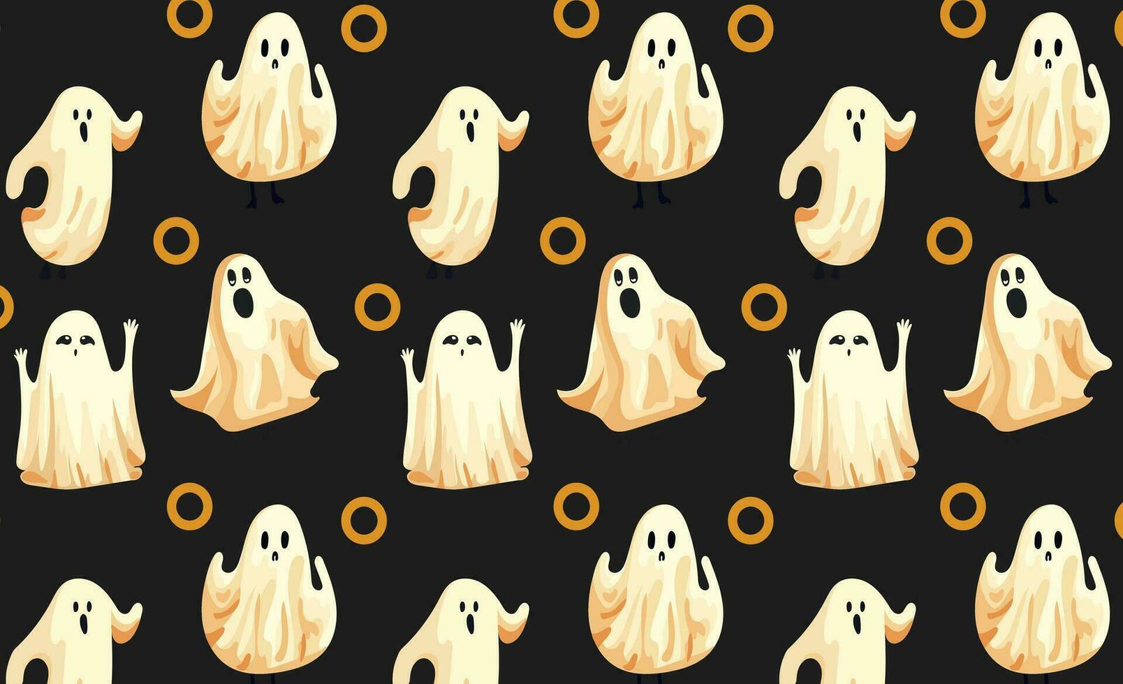 Halloween seamless pattern, background. Halloween holiday. Ghosts, horror boo set, different poses, angles and different emotions, flying souls, creepy, scary, frightening, funny, funny. vector