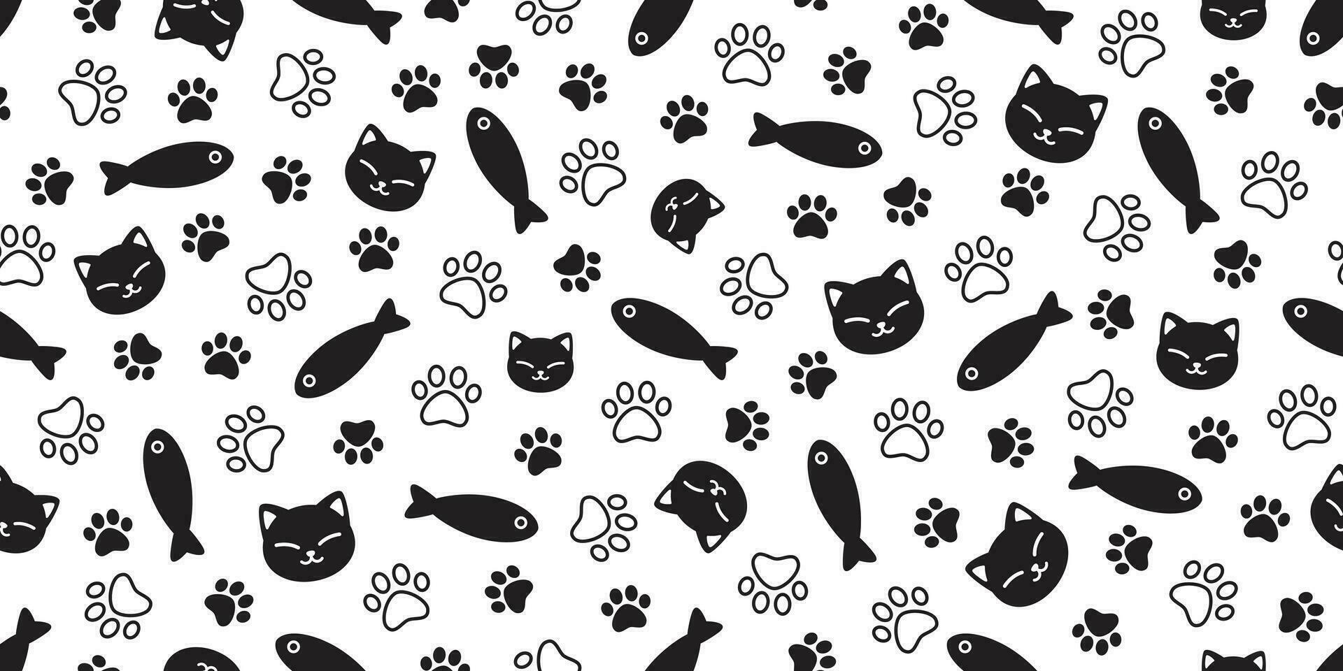cat fish seamless pattern paw vector calico kitten salmon tuna cartoon scarf isolated repeat wallpaper tile background illustration