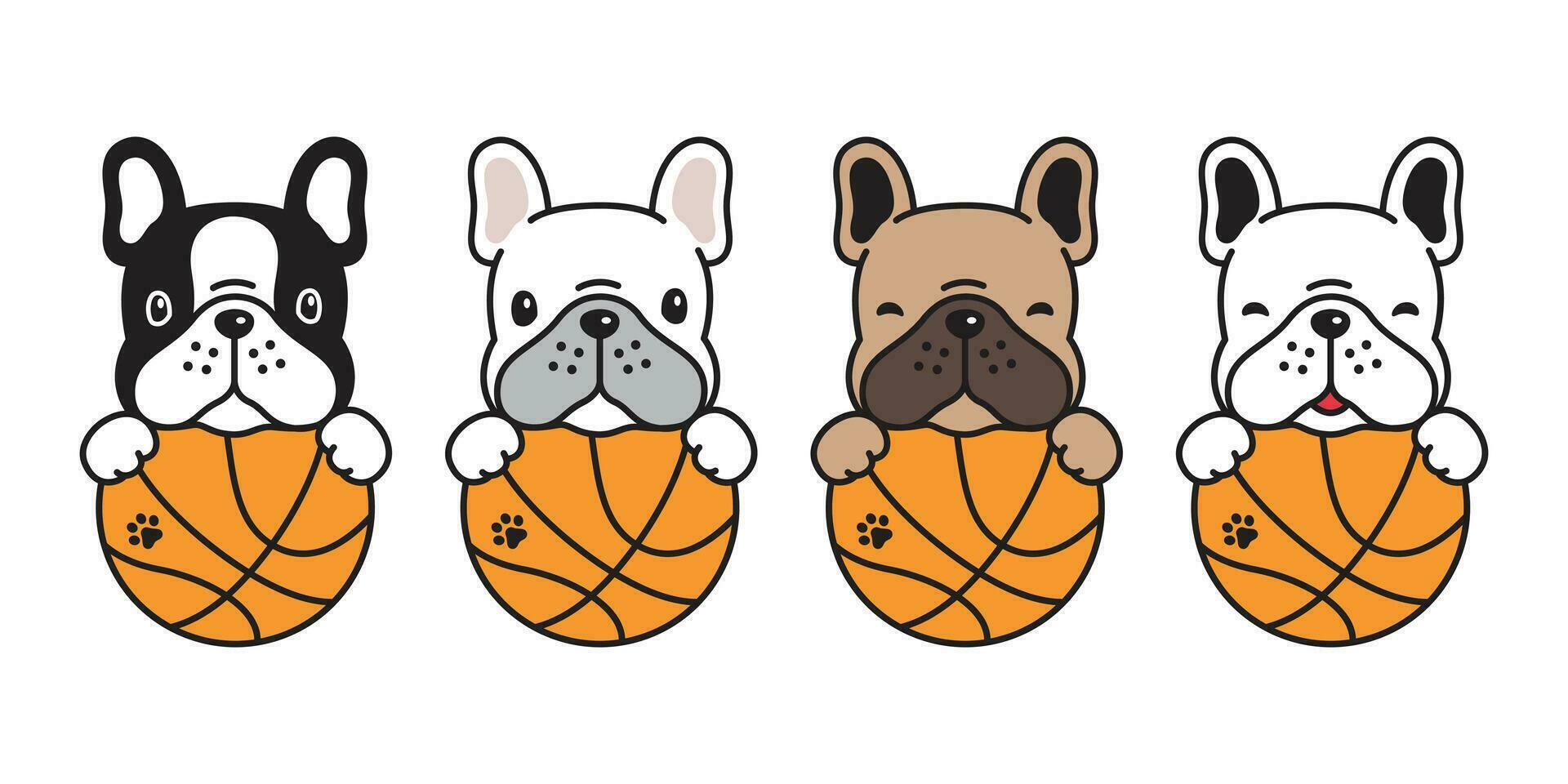 perro vector francés buldog baloncesto deporte pelota icono logo personaje dibujos animados perrito ilustración garabatear símbolo