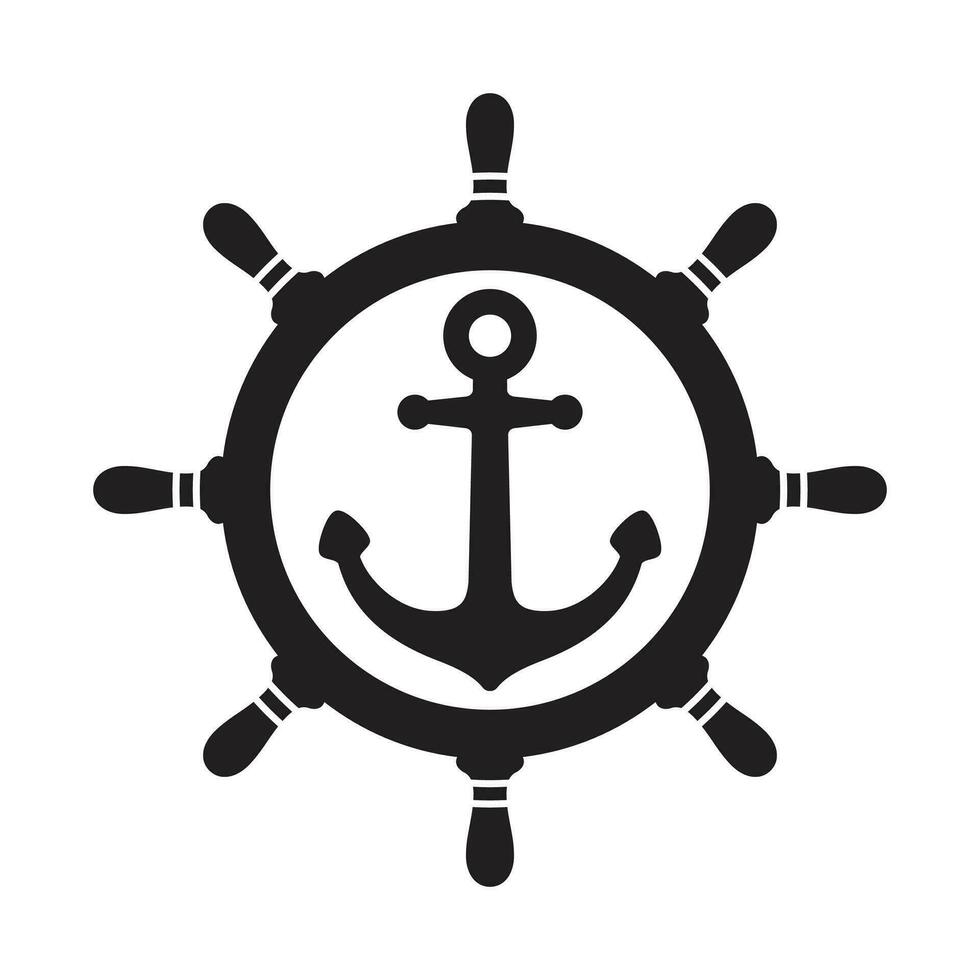 ancla timón vector icono logo pirata barco náutico marítimo Oceano mar ilustración