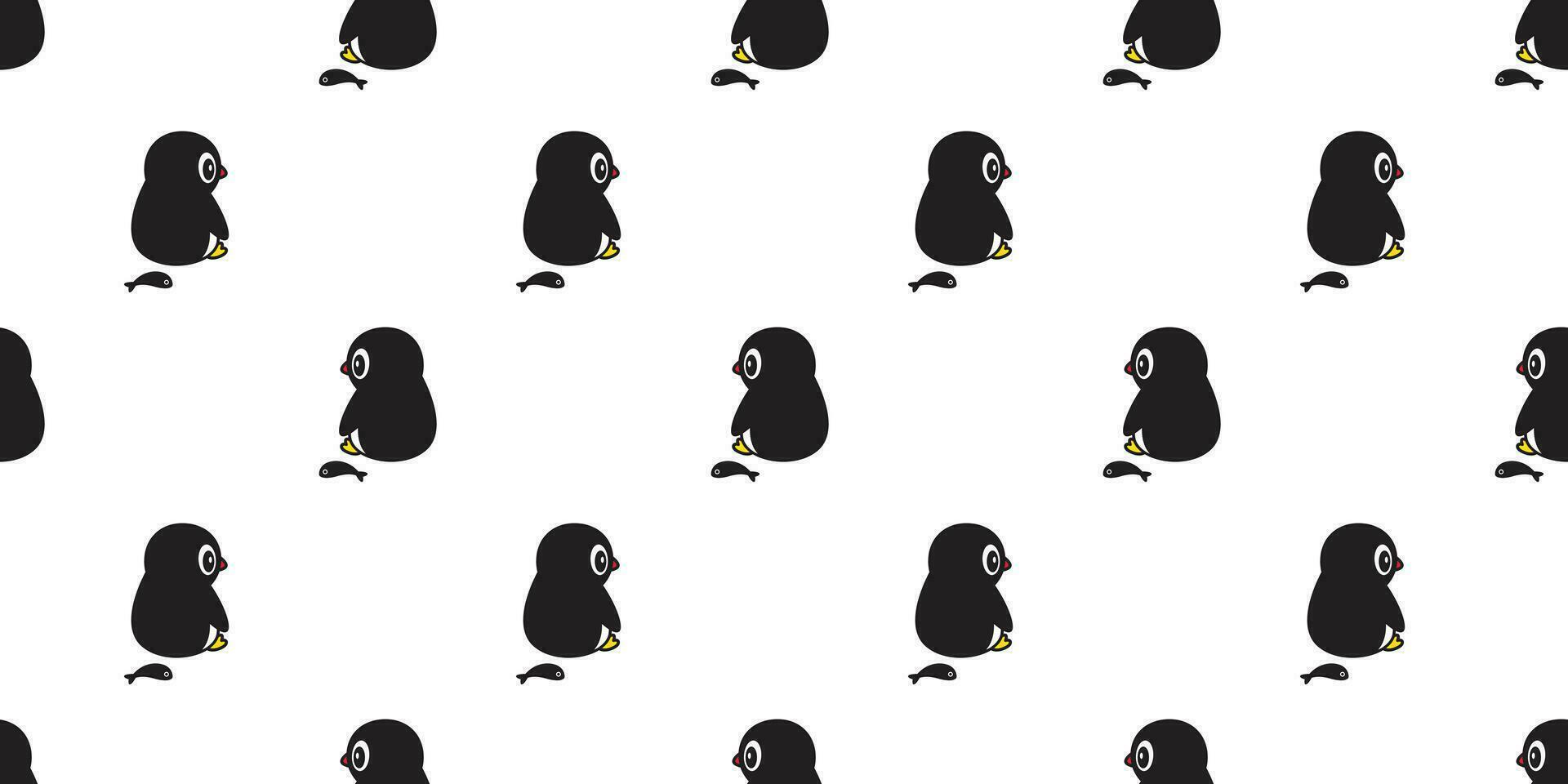 penguin Seamless pattern vector fish salmon bird cartoon scarf isolated tile background repeat wallpaper illustration doodle