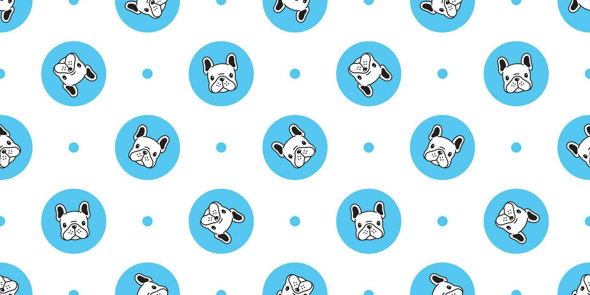 Dog seamless pattern french bulldog vector polka dot scarf isolated cartoon repeat wallpaper tile background blue