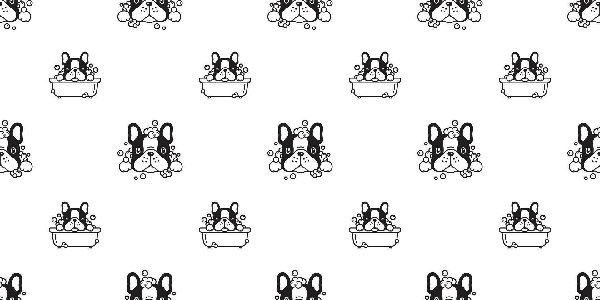perro sin costura modelo francés buldog vector ducha bañera caucho Pato bufanda aislado repetir fondo de pantalla loseta antecedentes dibujos animados ilustración blanco garabatear