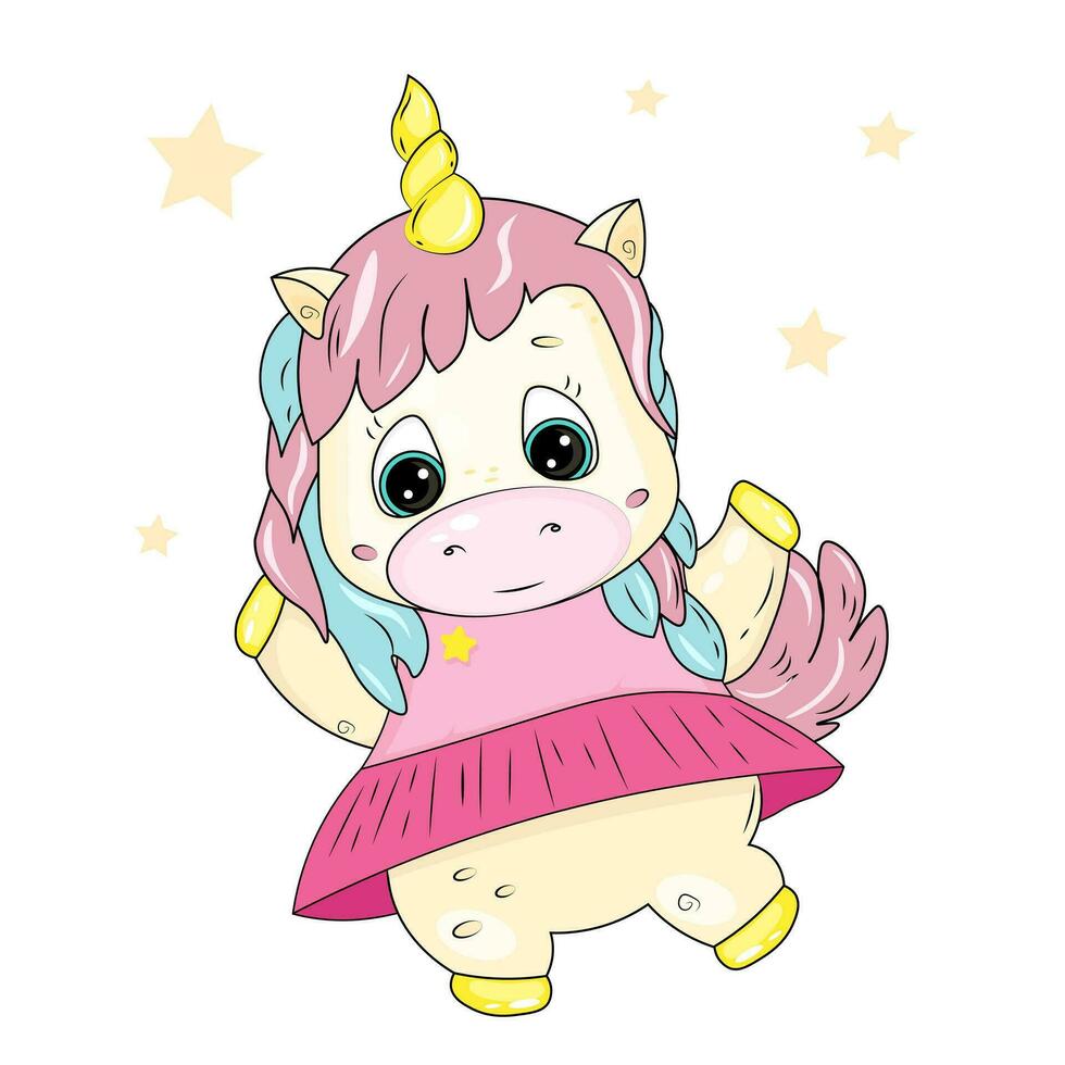 cute cartoon baby unicorn dancing vector