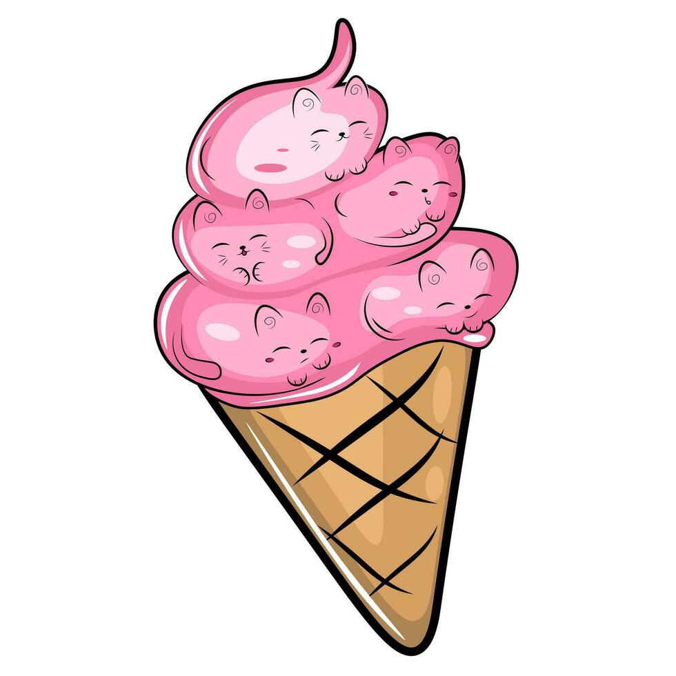 ice cream cone illustration with cats vector