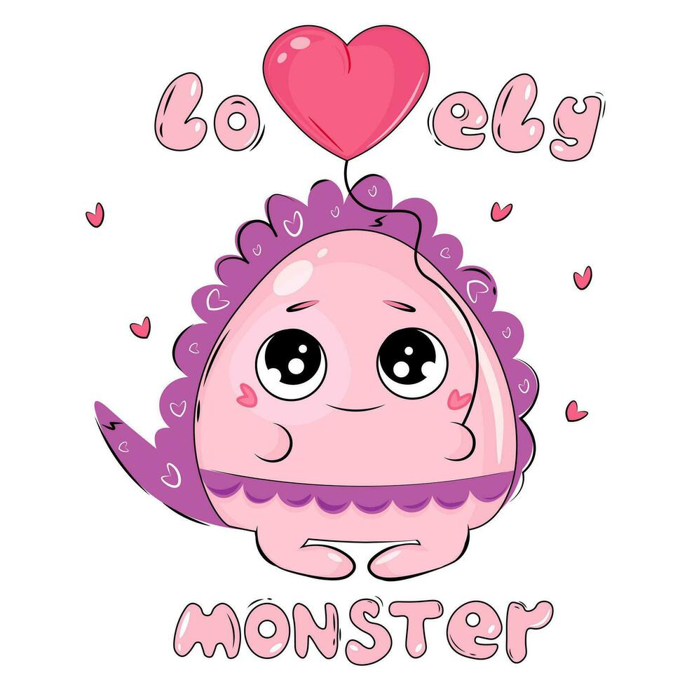 cute cartoon pink monster with heart vector