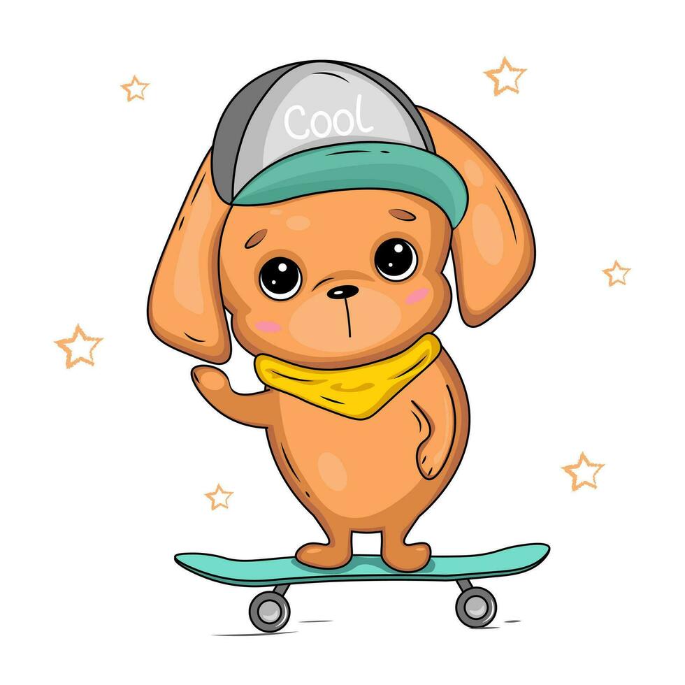 illustration of a cute puppy on a skateboard vector