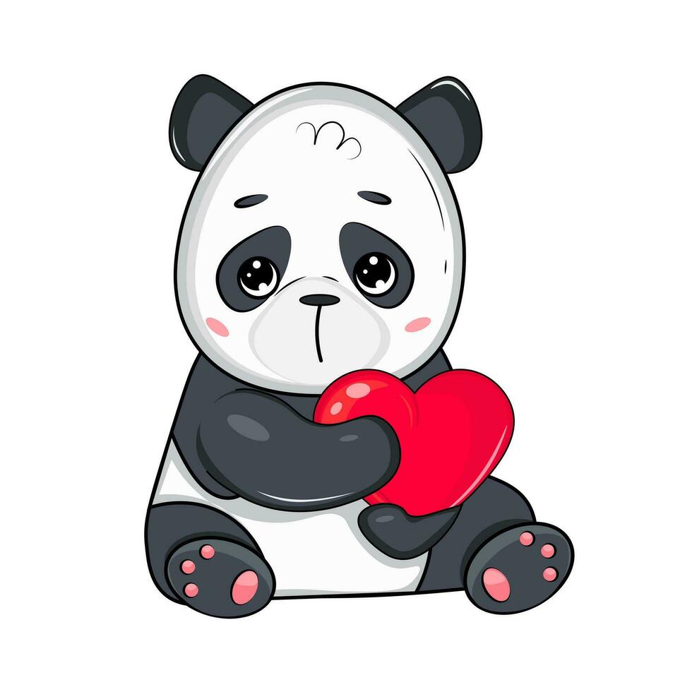 ilustración de linda panda con corazón vector