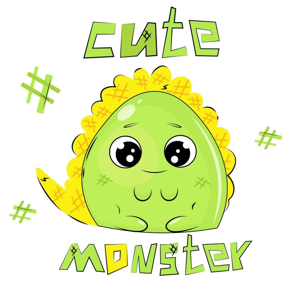 cute cartoon green monster with big eyes vector