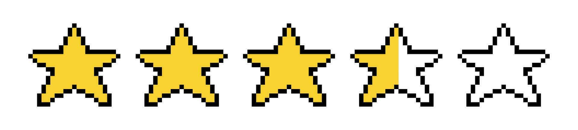 Rating five stars. 5 star quality rating badge. Star vector icons pixel art