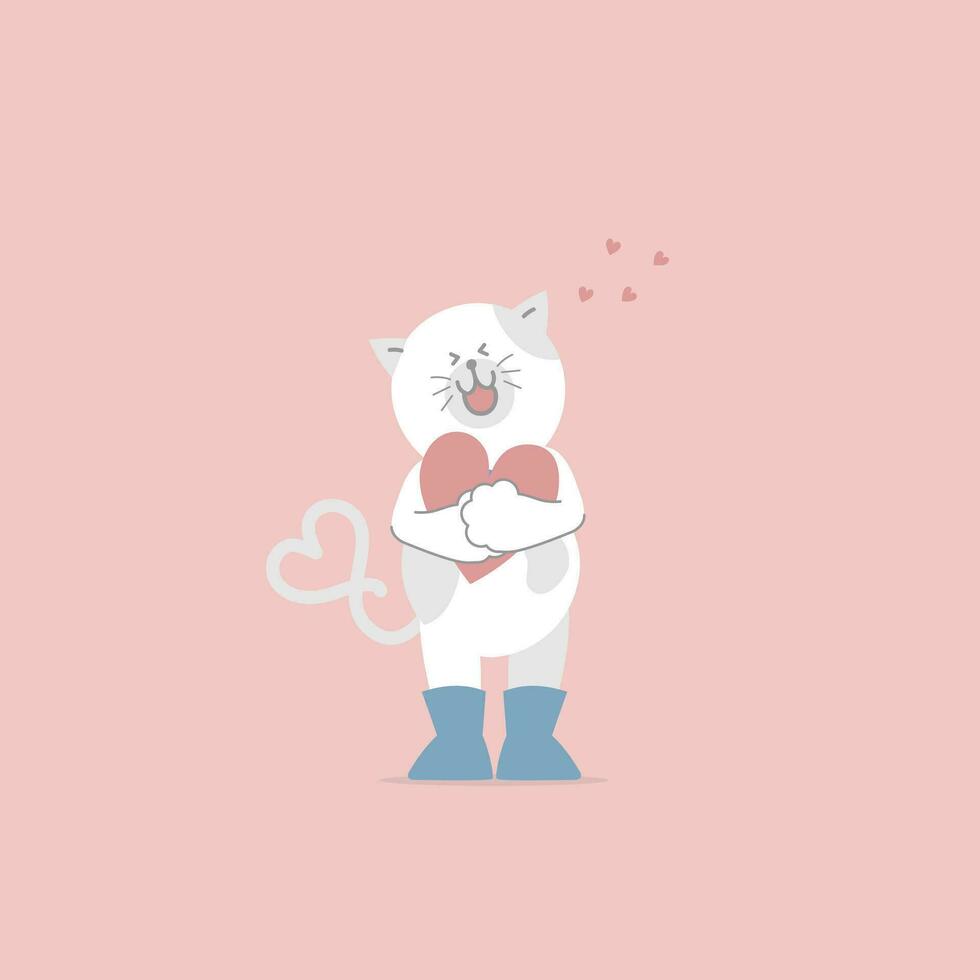 cute cat and hearts, happy valentine's day, birthday, love concept, flat vector illustration cartoon character design isolated