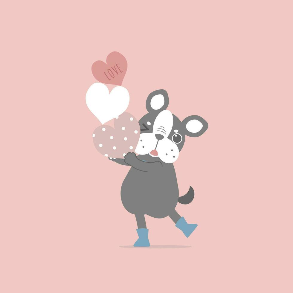 linda y encantador perro participación corazón, contento san valentin día, cumpleaños, amor concepto, plano vector ilustración dibujos animados personaje disfraz diseño