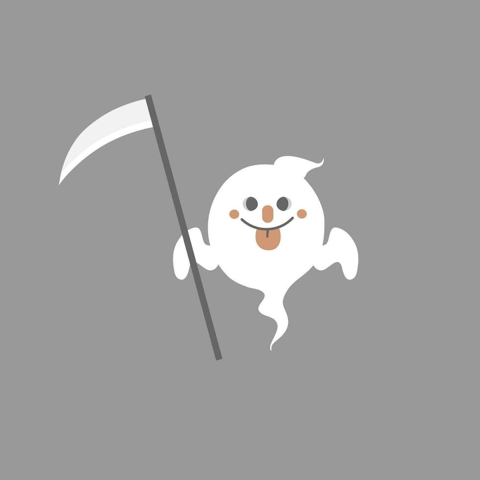 happy halloween holiday festival with ghost and scythe, flat vector illustration cartoon character design