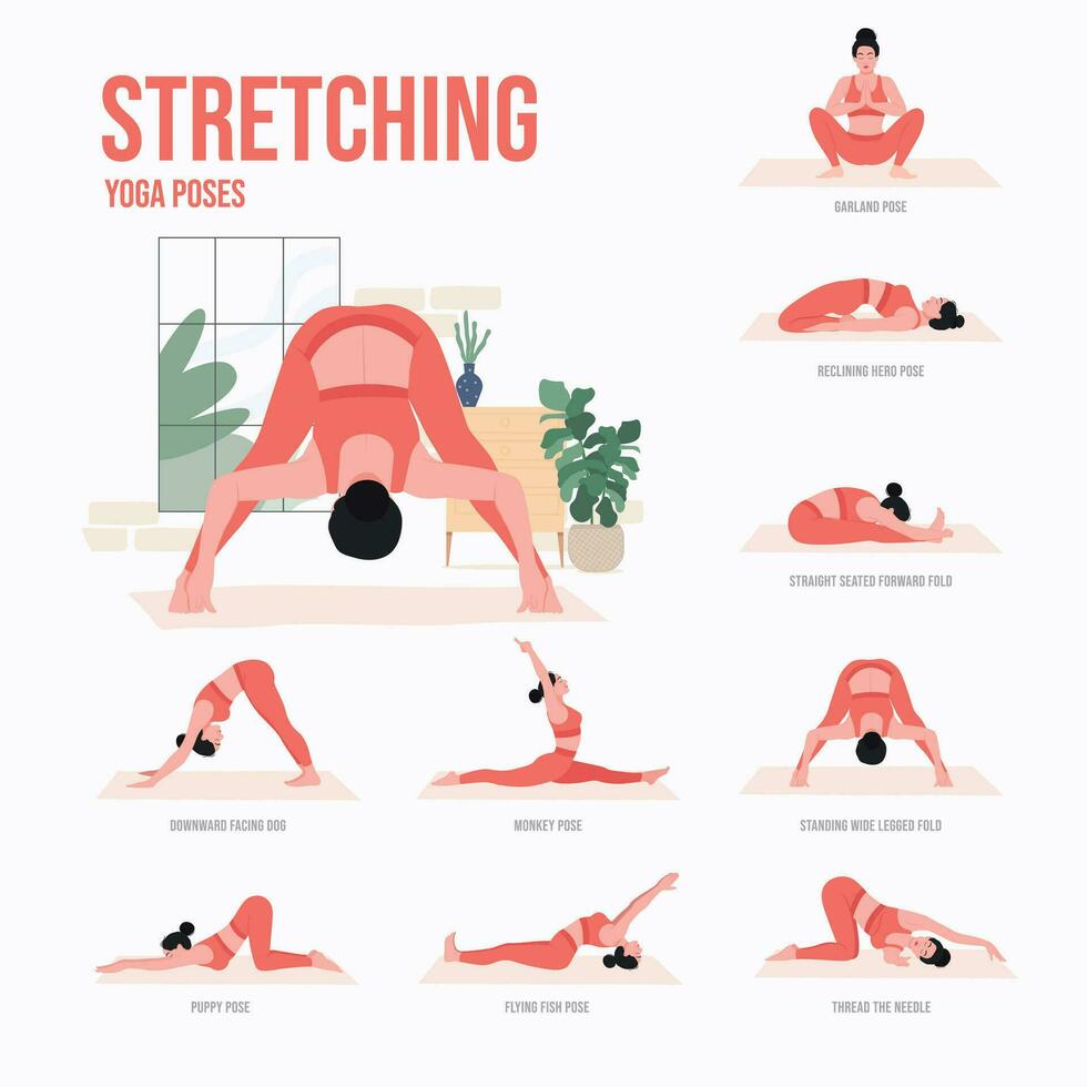 A set of yoga poses. Set of slim athletic young woman and man doing yoga  exercises. Healthy lifestyle. 5456475 Vector Art at Vecteezy