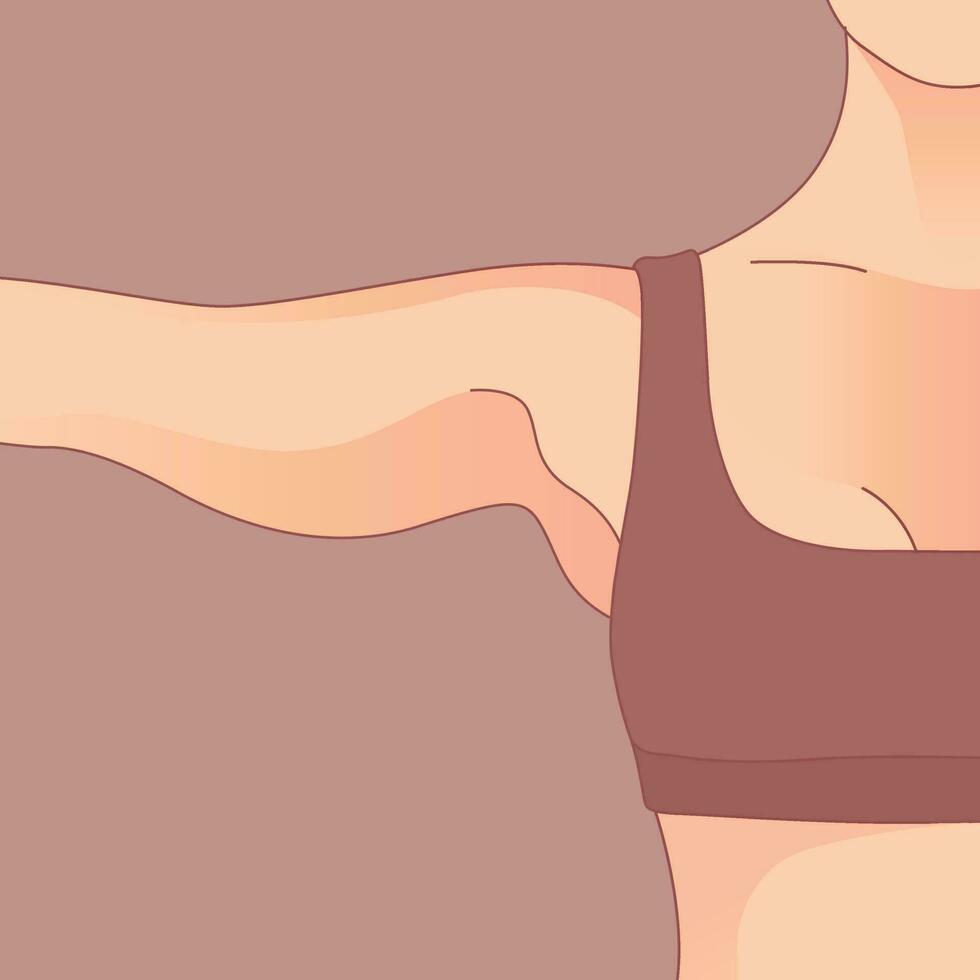 brazo con exceso de piel, eliminación de piel flácida. transformación de la forma del cuerpo de la mujer, grasa para encajar. vector