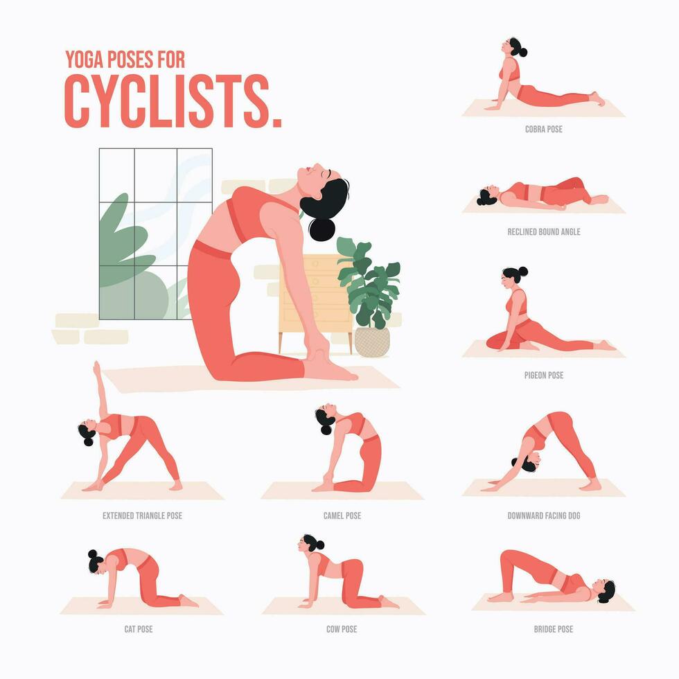 yoga poses para ciclistas joven mujer practicando yoga pose. mujer rutina de ejercicio aptitud física, aerobio y ejercicios vector