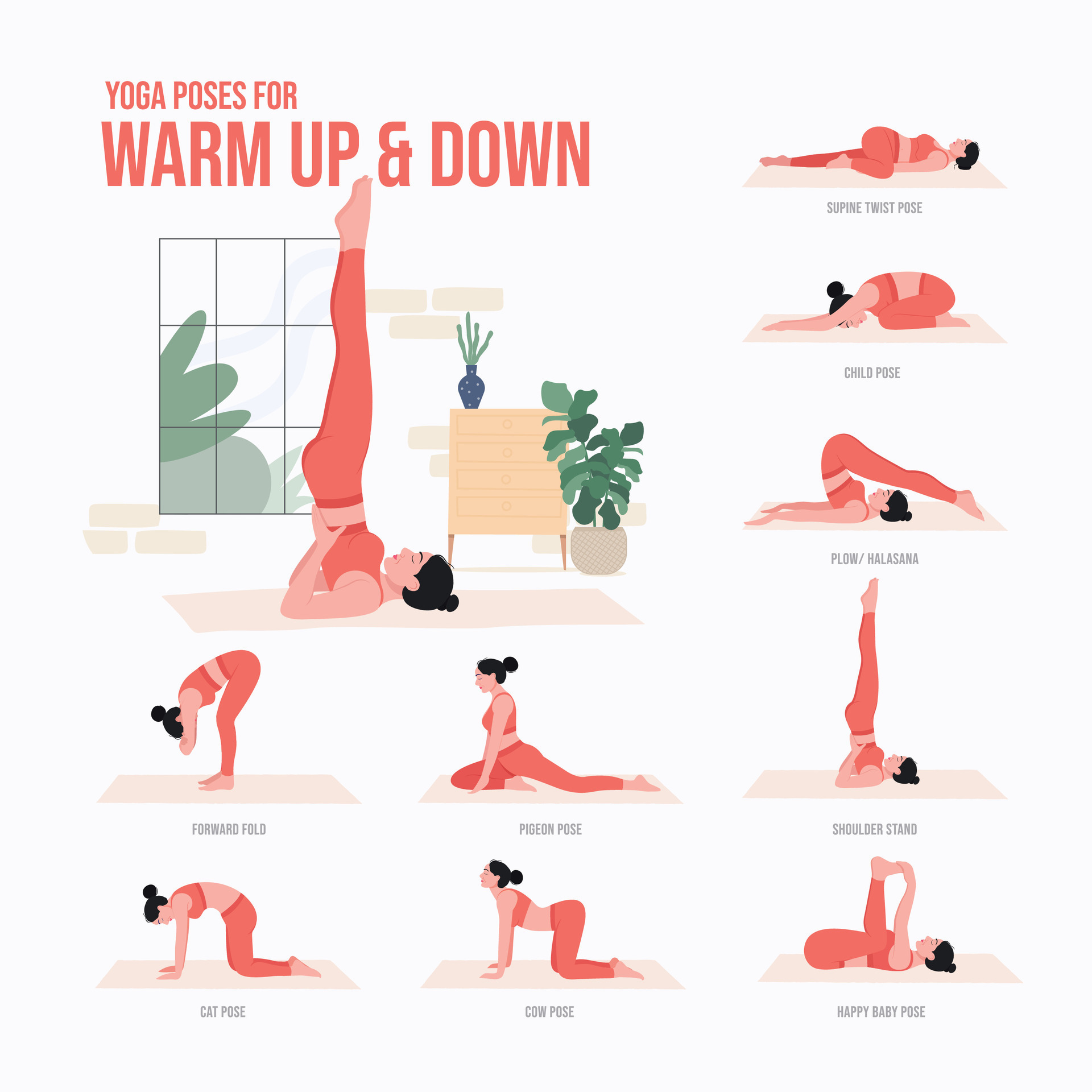 Warm up and Warm down Yoga poses. Young woman practicing Yoga pose