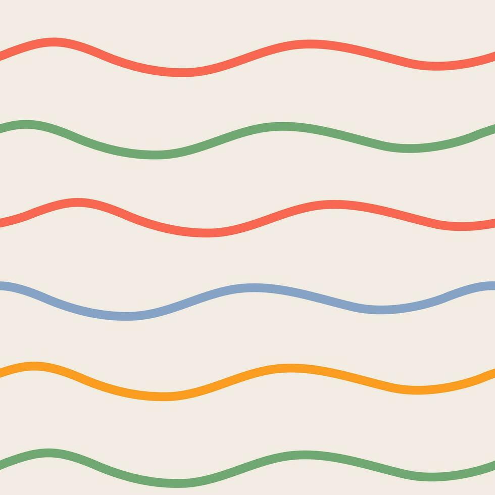 Distorted Groovy Multicolor Horizontal Lines Seamless Pattern. Retro Style for Print on Textile, Wrapping Paper. Vector Pastel Background